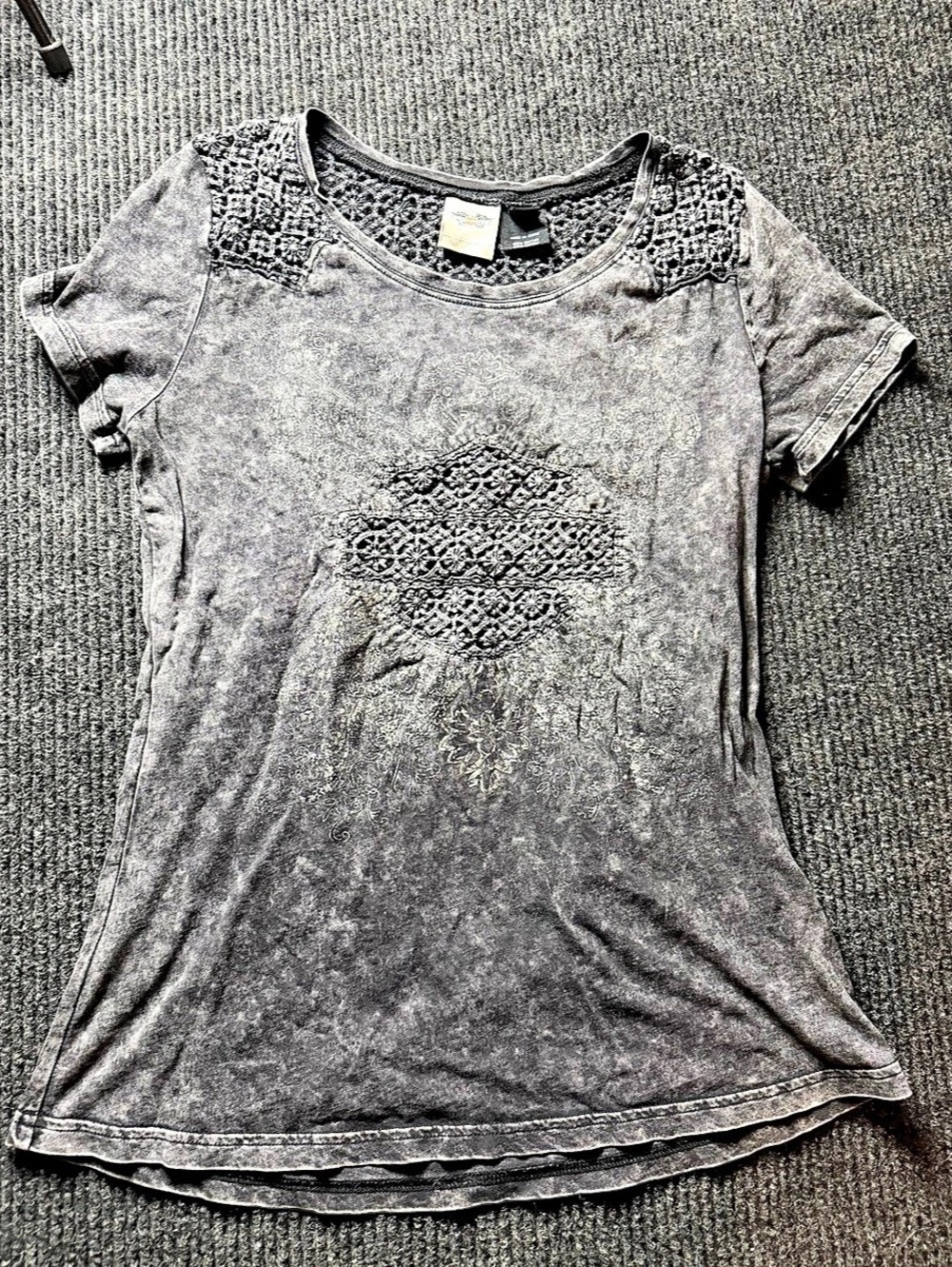 Harley Davidson Genuine Motor Clothes Crochet Bar Shield Logo Acid Wash Top M
